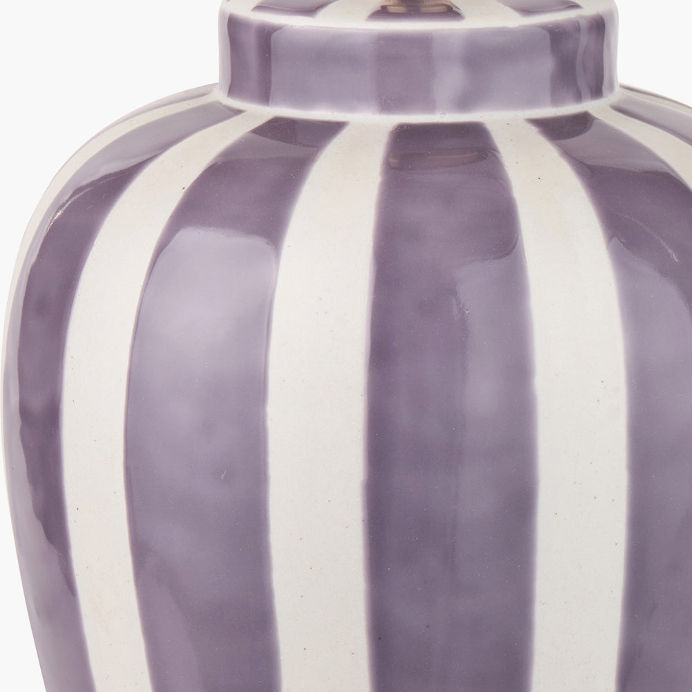 Priscilla Lilac Stripped Ceramic Table Lamp - Base Only